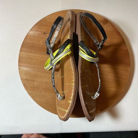 Sam & Libby Neon Yellow/Black Multicolor Flat Summer Sandals 9.5 - Picture 4 of 6